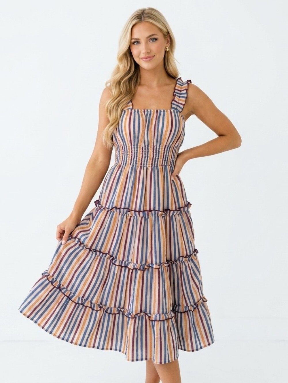 Revolve Tularosa Ingrid Midi DresStriped Ruffle Tiered - Multi Color Xs